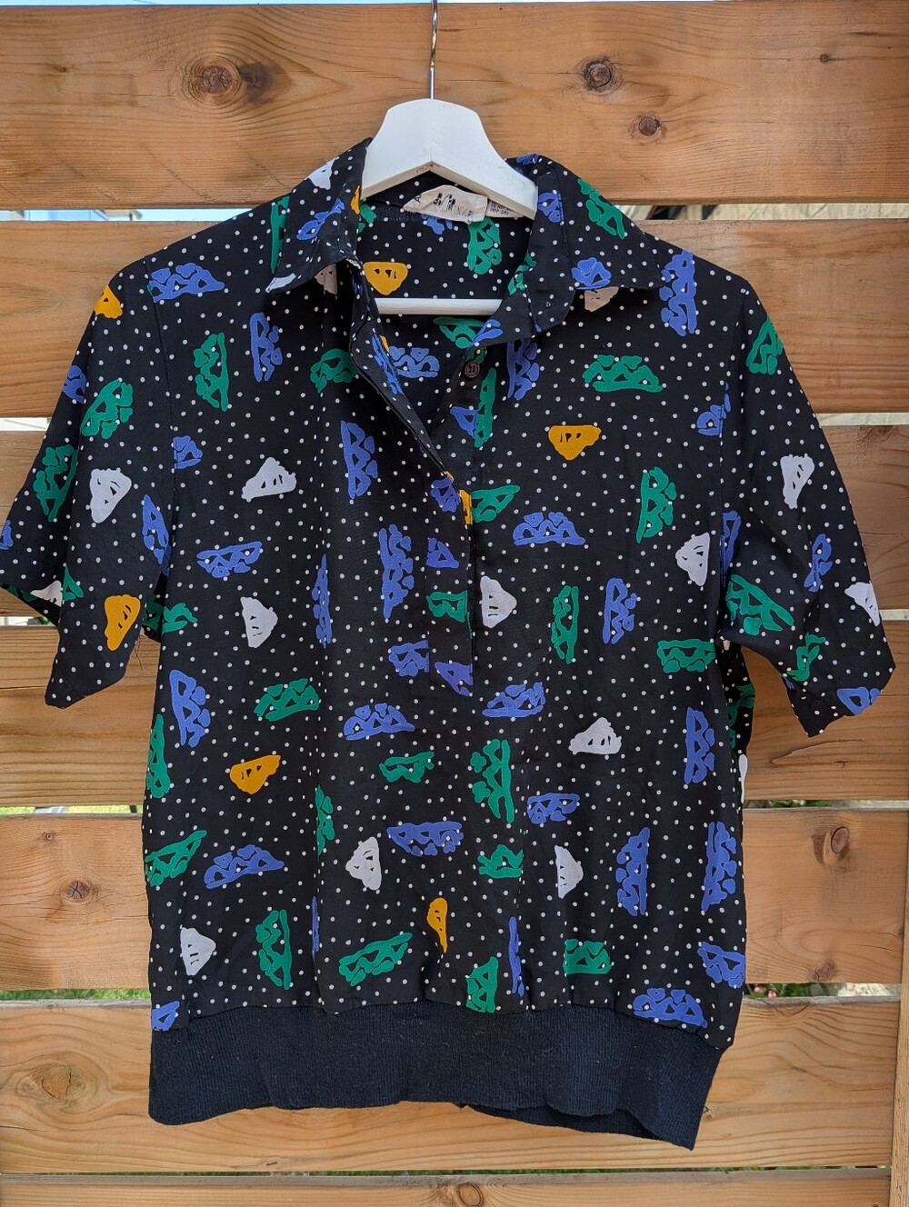 Vintage Alfred Dunner Womens Top Blouse Size 10 Abstract Polka Dot Funky Artsy